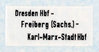 Zuglaufschild "Dresden - Freiberg  - Karl-Marx-Stadt"